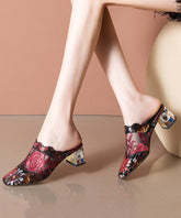 Blaue, edle, dicke Slide-Sandalen 2025 aus Schaffell mit Stickerei